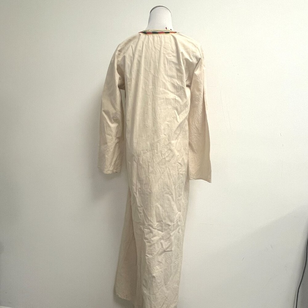 Vintage Caftan hand embroidered cotton cream multicolor never worn - Picture 6 of 11